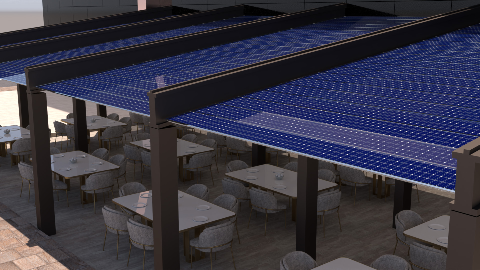 Cafeteria Foldable Solar Panel System Pergola Manufacturer